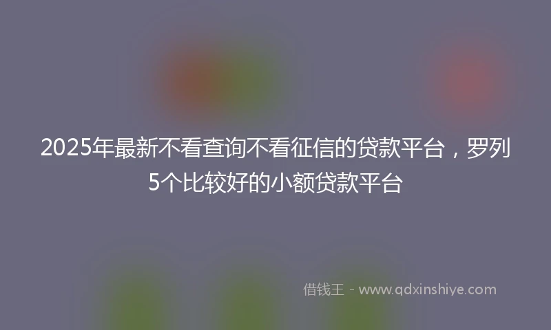 2025年最新不看查询不看征信的贷款平台，罗列5个比较好的小额贷款平台