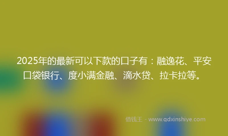 2025年的最新可以下款的口子有：融逸花、平安口袋银行、度小满金融、滴水贷、拉卡拉等。