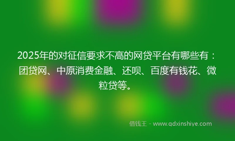 2025年的对征信要求不高的网贷平台有哪些有：团贷网、中原消费金融、还呗、百度有钱花、微粒贷等。