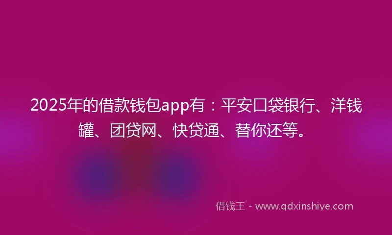 2025年的借款钱包app有：平安口袋银行、洋钱罐、团贷网、快贷通、替你还等。