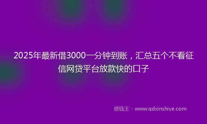 2025年最新借3000一分钟到账，汇总五个不看征信网贷平台放款快的口子