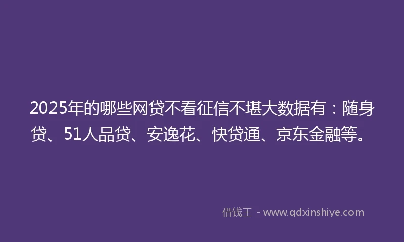 2025年的哪些网贷不看征信不堪大数据有：随身贷、51人品贷、安逸花、快贷通、京东金融等。