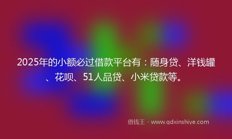 2025年的小额必过借款平台有：随身贷、洋钱罐、花呗、51人品贷、小米贷款等。