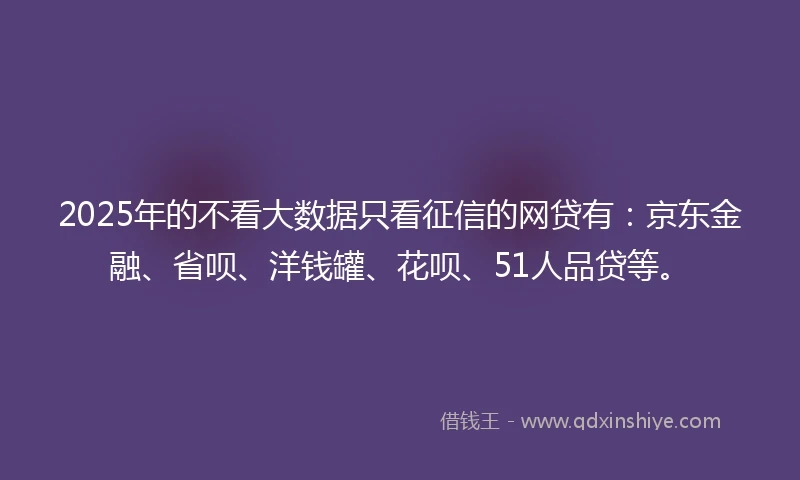 2025年的不看大数据只看征信的网贷有：京东金融、省呗、洋钱罐、花呗、51人品贷等。