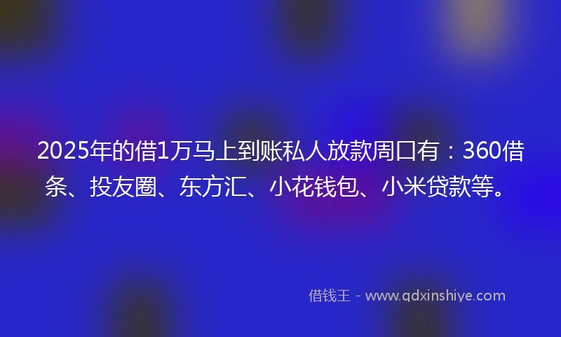 2025年的借1万马上到账私人放款周口有：360借条、投友圈、东方汇、小花钱包、小米贷款等。