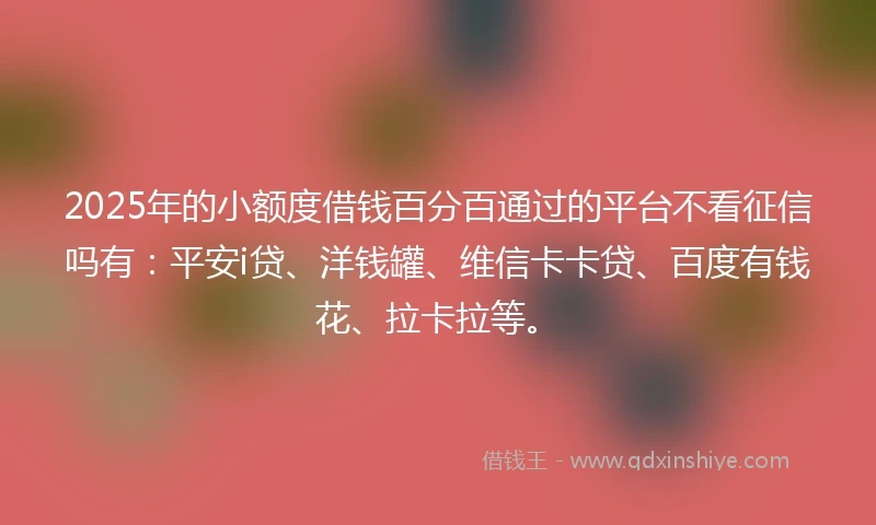 2025年的小额度借钱百分百通过的平台不看征信吗有：平安i贷、洋钱罐、维信卡卡贷、百度有钱花、拉卡拉等。