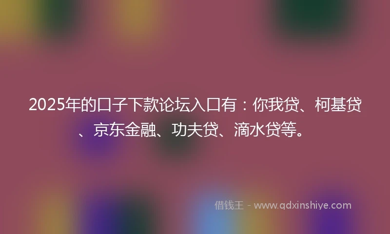 2025年的口子下款论坛入口有：你我贷、柯基贷、京东金融、功夫贷、滴水贷等。