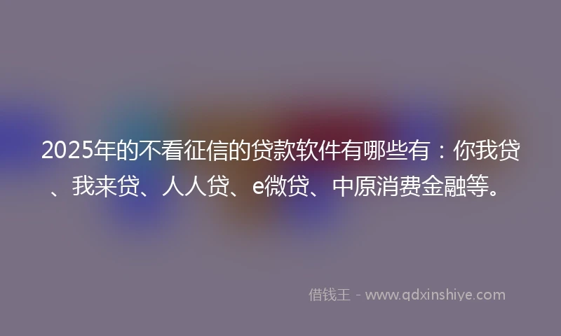 2025年的不看征信的贷款软件有哪些有：你我贷、我来贷、人人贷、e微贷、中原消费金融等。