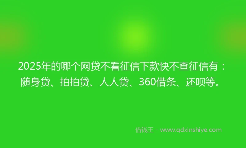 2025年的哪个网贷不看征信下款快不查征信有：随身贷、拍拍贷、人人贷、360借条、还呗等。