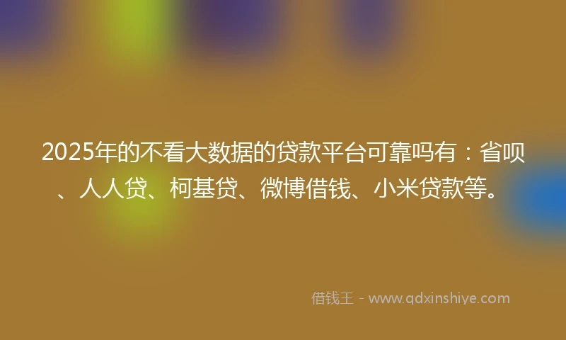 2025年的不看大数据的贷款平台可靠吗有：省呗、人人贷、柯基贷、微博借钱、小米贷款等。