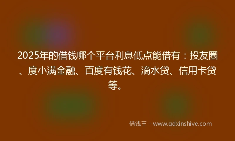 2025年的借钱哪个平台利息低点能借有：投友圈、度小满金融、百度有钱花、滴水贷、信用卡贷等。
