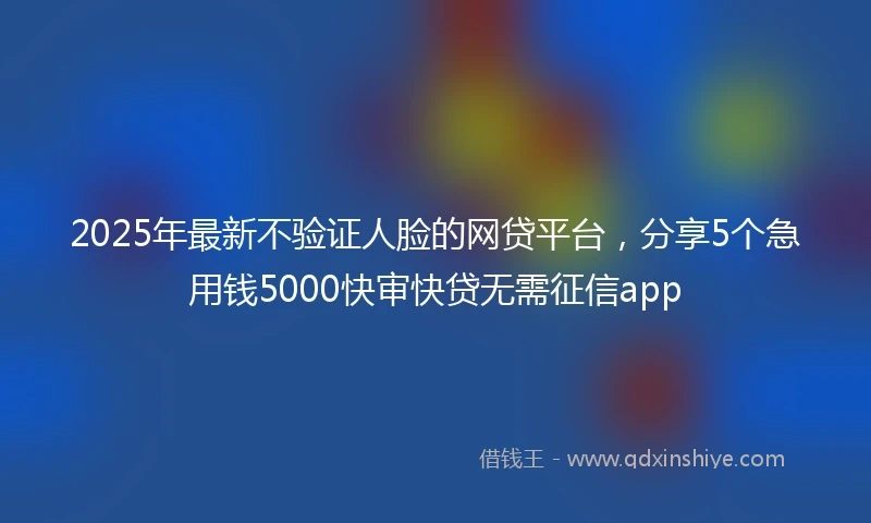 2025年最新不验证人脸的网贷平台，分享5个急用钱5000快审快贷无需征信app