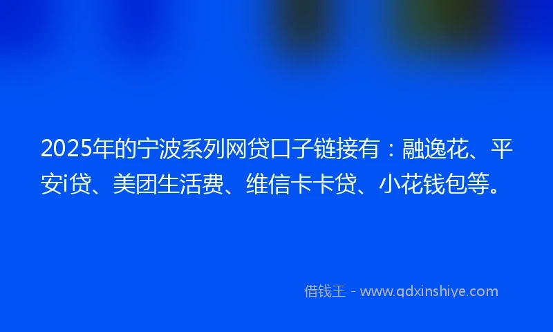 2025年的宁波系列网贷口子链接有：融逸花、平安i贷、美团生活费、维信卡卡贷、小花钱包等。