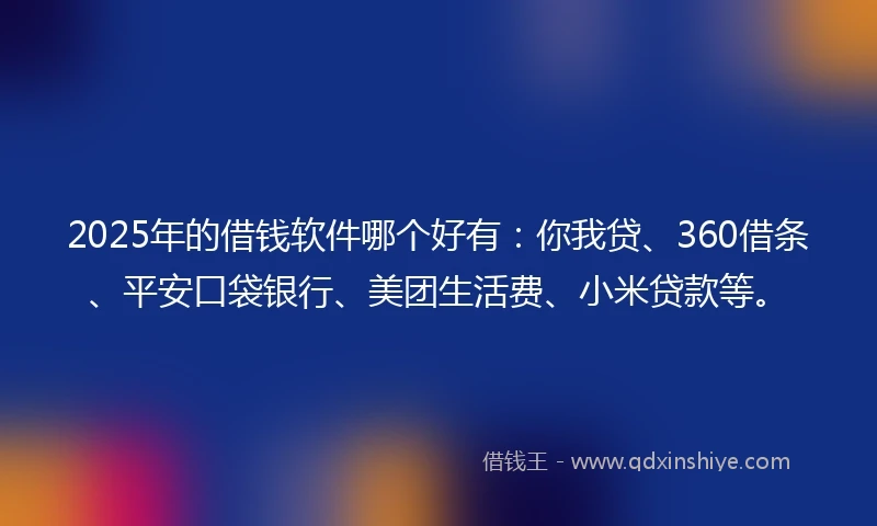 2025年的借钱软件哪个好有：你我贷、360借条、平安口袋银行、美团生活费、小米贷款等。