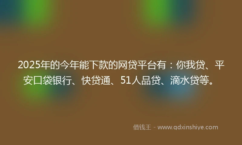 2025年的今年能下款的网贷平台有：你我贷、平安口袋银行、快贷通、51人品贷、滴水贷等。