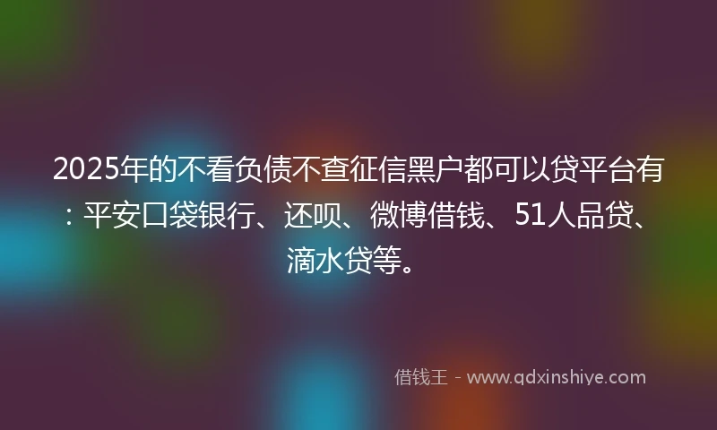 2025年的不看负债不查征信黑户都可以贷平台有：平安口袋银行、还呗、微博借钱、51人品贷、滴水贷等。