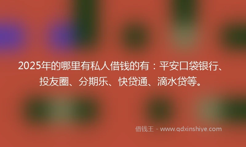 2025年的哪里有私人借钱的有：平安口袋银行、投友圈、分期乐、快贷通、滴水贷等。