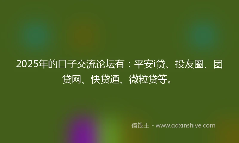 2025年的口子交流论坛有：平安i贷、投友圈、团贷网、快贷通、微粒贷等。