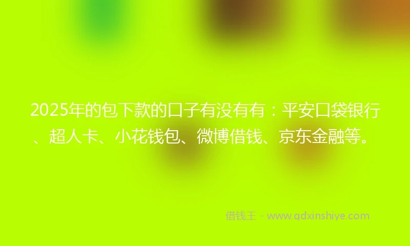2025年的包下款的口子有没有有：平安口袋银行、超人卡、小花钱包、微博借钱、京东金融等。