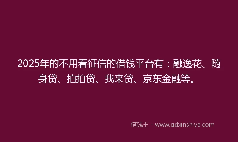 2025年的不用看征信的借钱平台有：融逸花、随身贷、拍拍贷、我来贷、京东金融等。