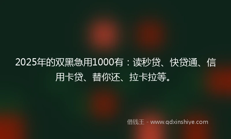 2025年的双黑急用1000有：读秒贷、快贷通、信用卡贷、替你还、拉卡拉等。