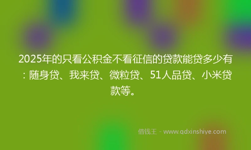 2025年的只看公积金不看征信的贷款能贷多少有：随身贷、我来贷、微粒贷、51人品贷、小米贷款等。