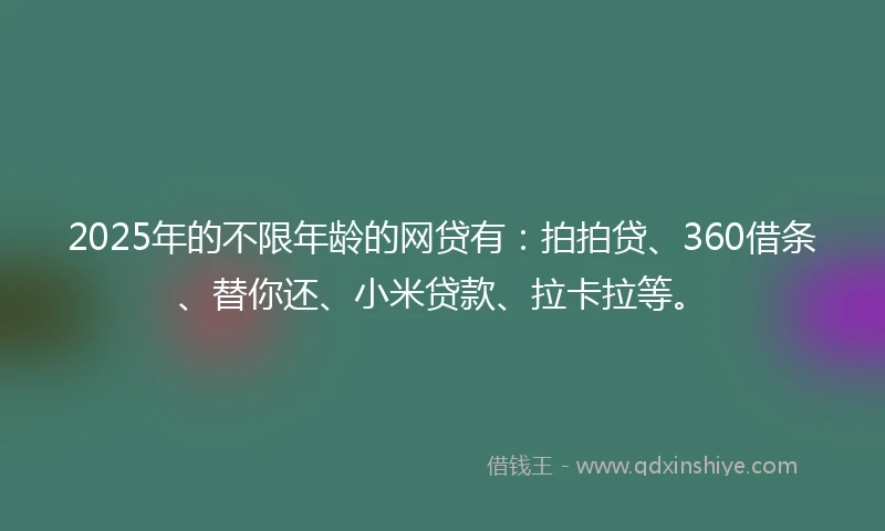 2025年的不限年龄的网贷有：拍拍贷、360借条、替你还、小米贷款、拉卡拉等。