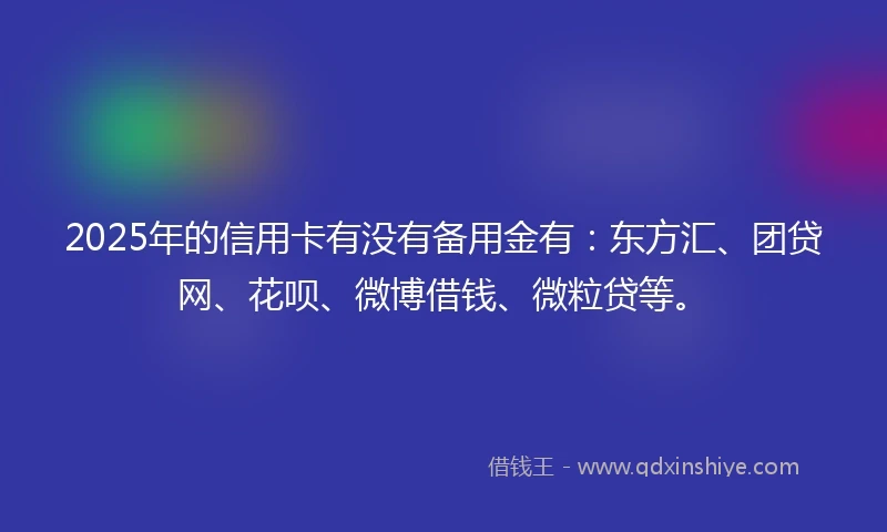 2025年的信用卡有没有备用金有：东方汇、团贷网、花呗、微博借钱、微粒贷等。
