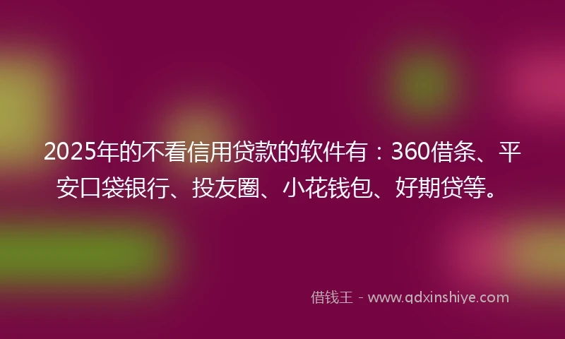 2025年的不看信用贷款的软件有：360借条、平安口袋银行、投友圈、小花钱包、好期贷等。