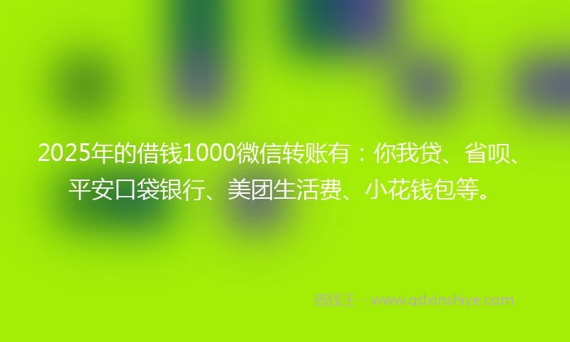 2025年的借钱1000微信转账有：你我贷、省呗、平安口袋银行、美团生活费、小花钱包等。