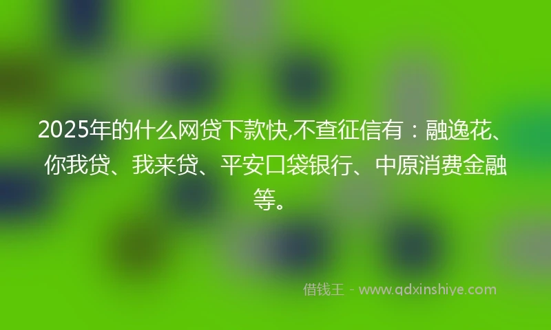 2025年的什么网贷下款快,不查征信有：融逸花、你我贷、我来贷、平安口袋银行、中原消费金融等。