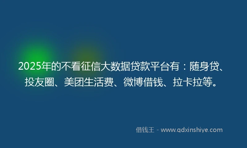 2025年的不看征信大数据贷款平台有：随身贷、投友圈、美团生活费、微博借钱、拉卡拉等。