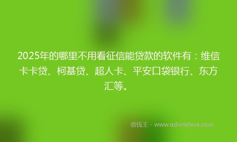 2025年的哪里不用看征信能贷款的软件有：维信卡卡贷、柯基贷、超人卡、平安口袋银行、东方汇等。