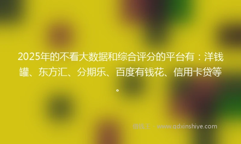 2025年的不看大数据和综合评分的平台有：洋钱罐、东方汇、分期乐、百度有钱花、信用卡贷等。