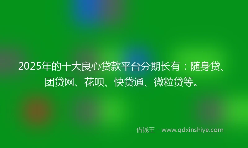 2025年的十大良心贷款平台分期长有：随身贷、团贷网、花呗、快贷通、微粒贷等。