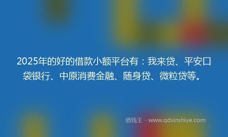 2025年的好的借款小额平台有：我来贷、平安口袋银行、中原消费金融、随身贷、微粒贷等。