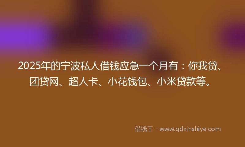 2025年的宁波私人借钱应急一个月有：你我贷、团贷网、超人卡、小花钱包、小米贷款等。