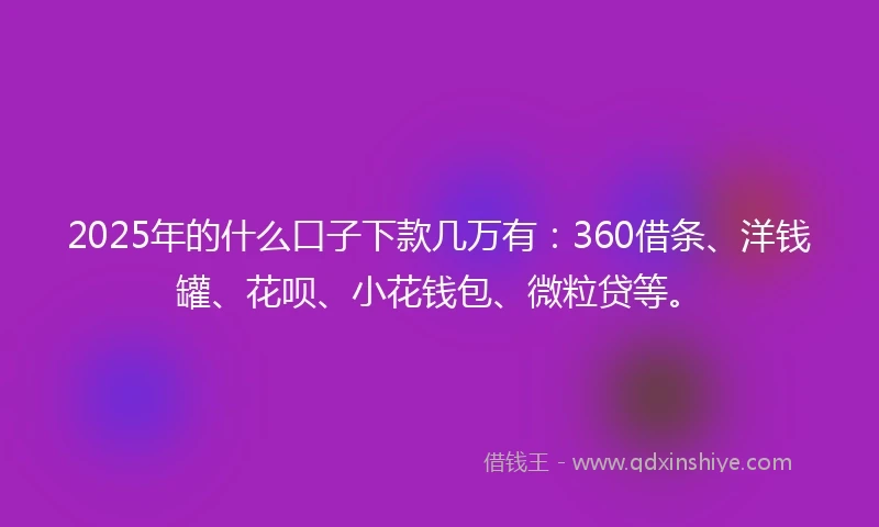 2025年的什么口子下款几万有：360借条、洋钱罐、花呗、小花钱包、微粒贷等。
