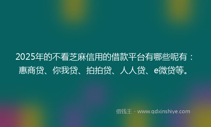 2025年的不看芝麻信用的借款平台有哪些呢有：惠商贷、你我贷、拍拍贷、人人贷、e微贷等。