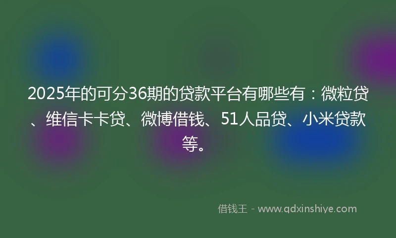 2025年的可分36期的贷款平台有哪些有：微粒贷、维信卡卡贷、微博借钱、51人品贷、小米贷款等。