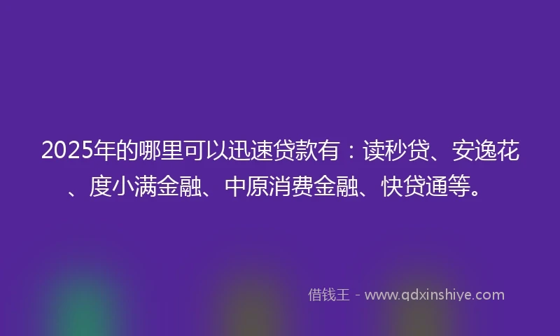 2025年的哪里可以迅速贷款有：读秒贷、安逸花、度小满金融、中原消费金融、快贷通等。