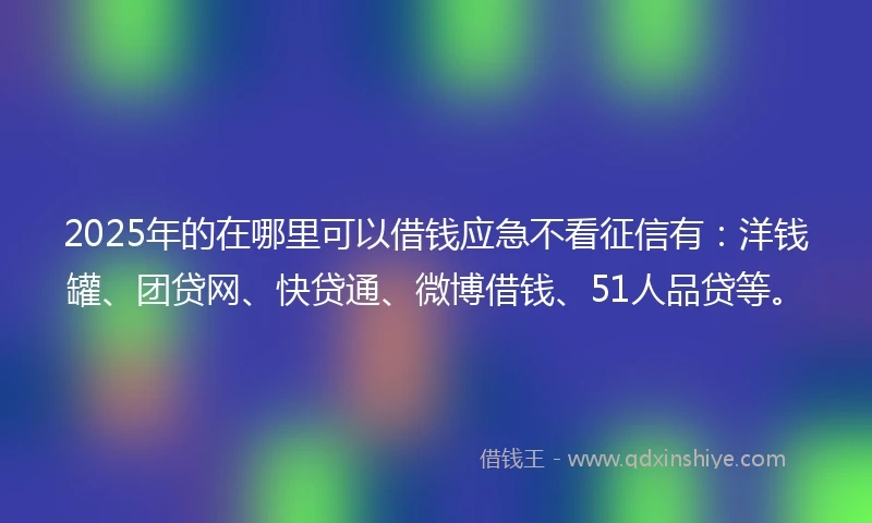 2025年的在哪里可以借钱应急不看征信有：洋钱罐、团贷网、快贷通、微博借钱、51人品贷等。