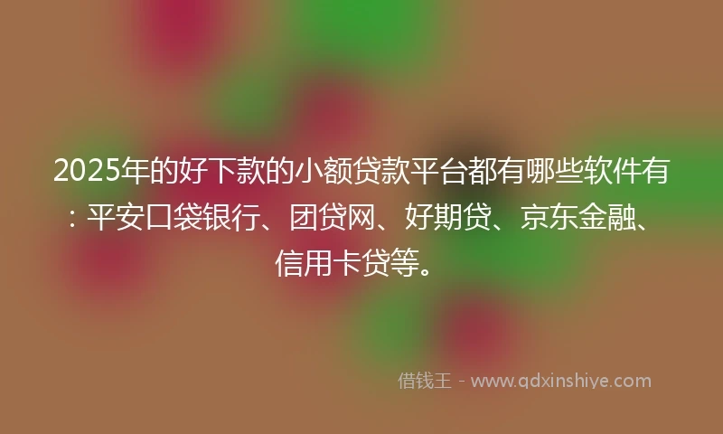 2025年的好下款的小额贷款平台都有哪些软件有：平安口袋银行、团贷网、好期贷、京东金融、信用卡贷等。
