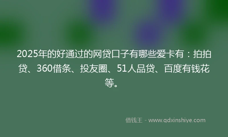2025年的好通过的网贷口子有哪些爱卡有：拍拍贷、360借条、投友圈、51人品贷、百度有钱花等。