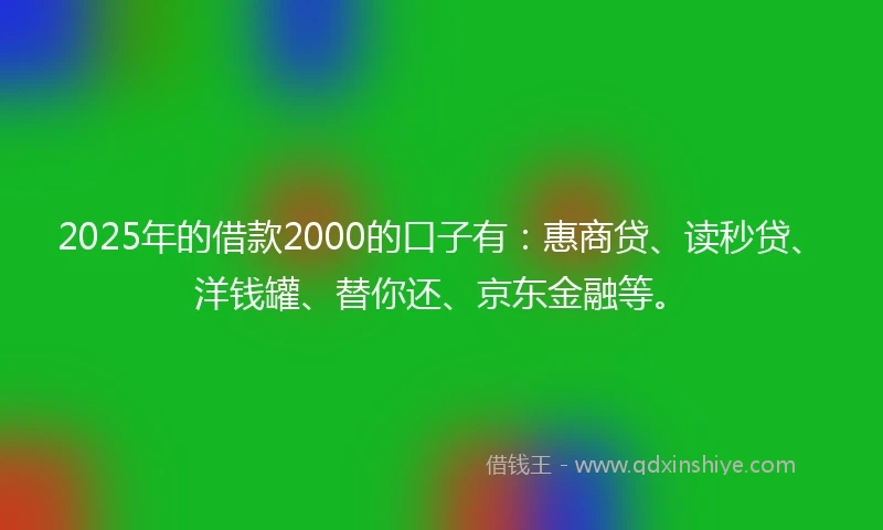 2025年的借款2000的口子有：惠商贷、读秒贷、洋钱罐、替你还、京东金融等。