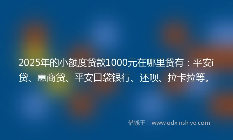 2025年的小额度贷款1000元在哪里贷有：平安i贷、惠商贷、平安口袋银行、还呗、拉卡拉等。