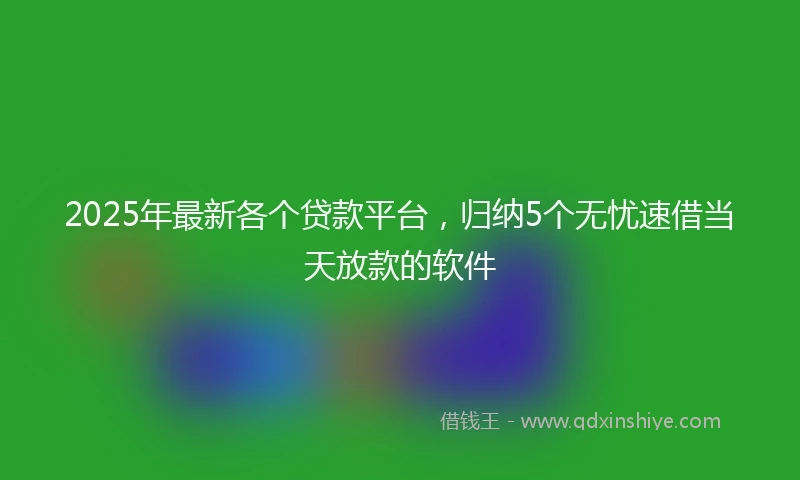 2025年最新各个贷款平台，归纳5个无忧速借当天放款的软件