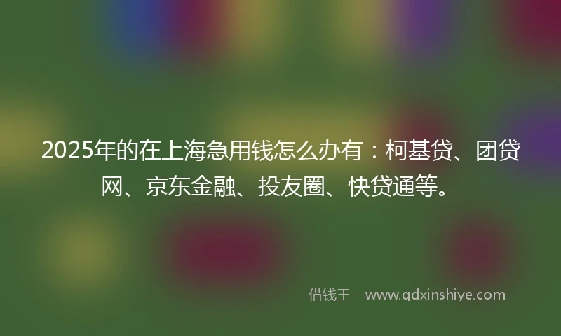 2025年的在上海急用钱怎么办有：柯基贷、团贷网、京东金融、投友圈、快贷通等。