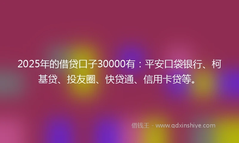 2025年的借贷口子30000有：平安口袋银行、柯基贷、投友圈、快贷通、信用卡贷等。