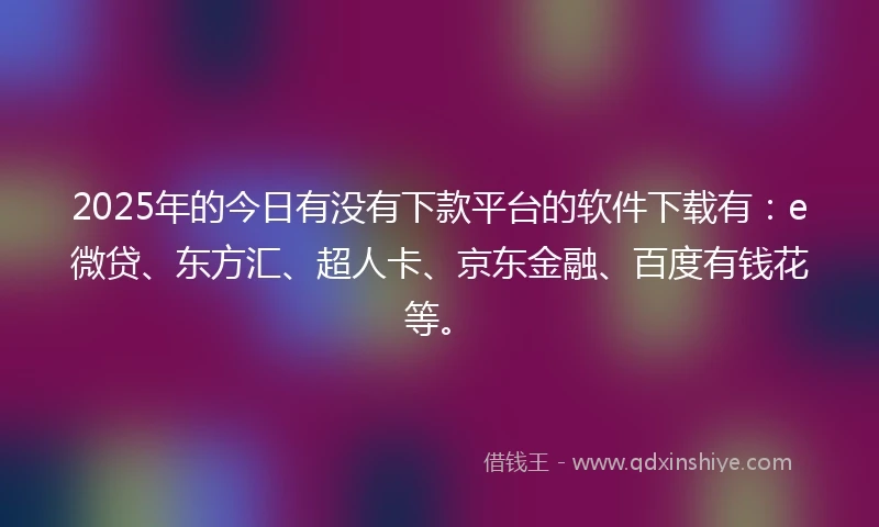 2025年的今日有没有下款平台的软件下载有：e微贷、东方汇、超人卡、京东金融、百度有钱花等。